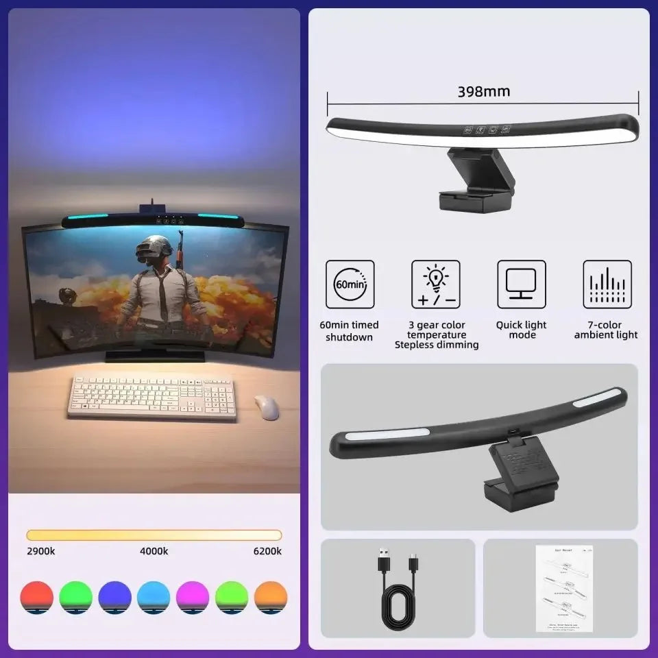 Barra de Luz para Monitor con Control Táctil — Protección Ocular