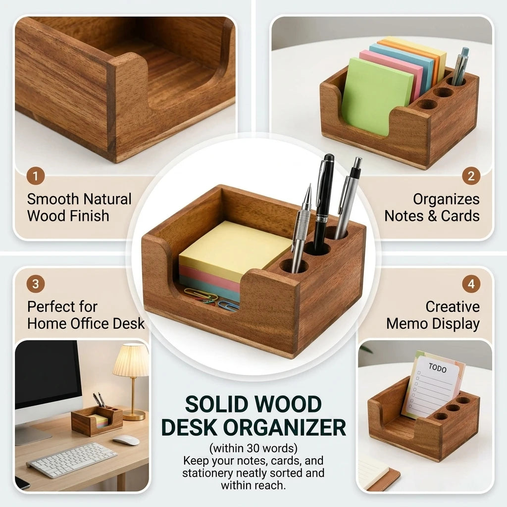 Organizador de Escritorio de Madera Maciza