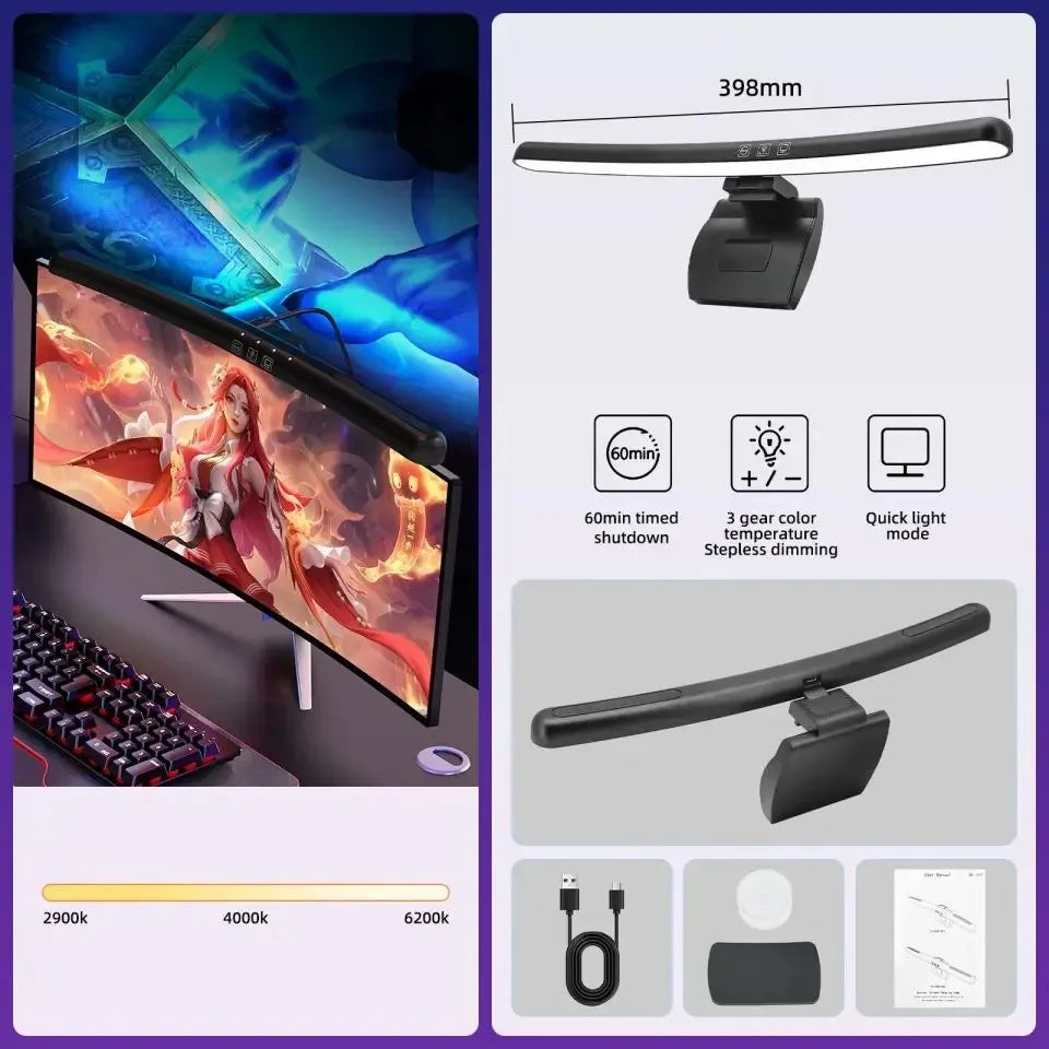 Barra de Luz para Monitor con Control Táctil — Protección Ocular