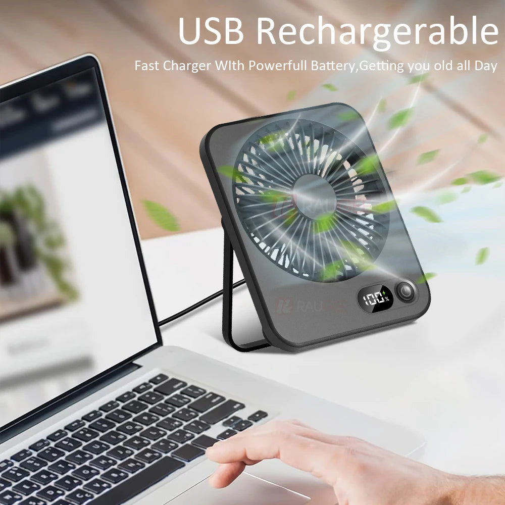 Mini Ventilador de Escritorio USB Recargable — 5 Velocidades