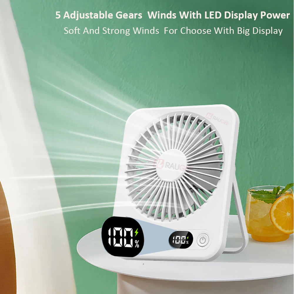 Mini Ventilador de Escritorio USB Recargable — 5 Velocidades