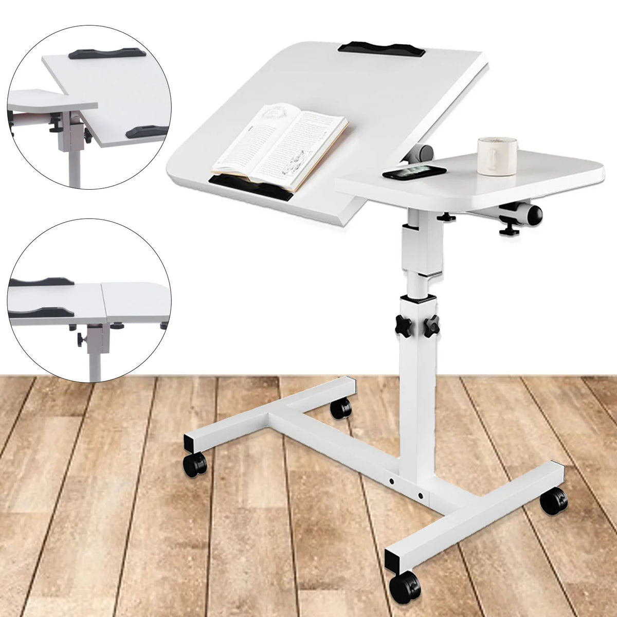 Mesa Auxiliar Ajustable con Ruedas — Soporte de Portátil Inclinable