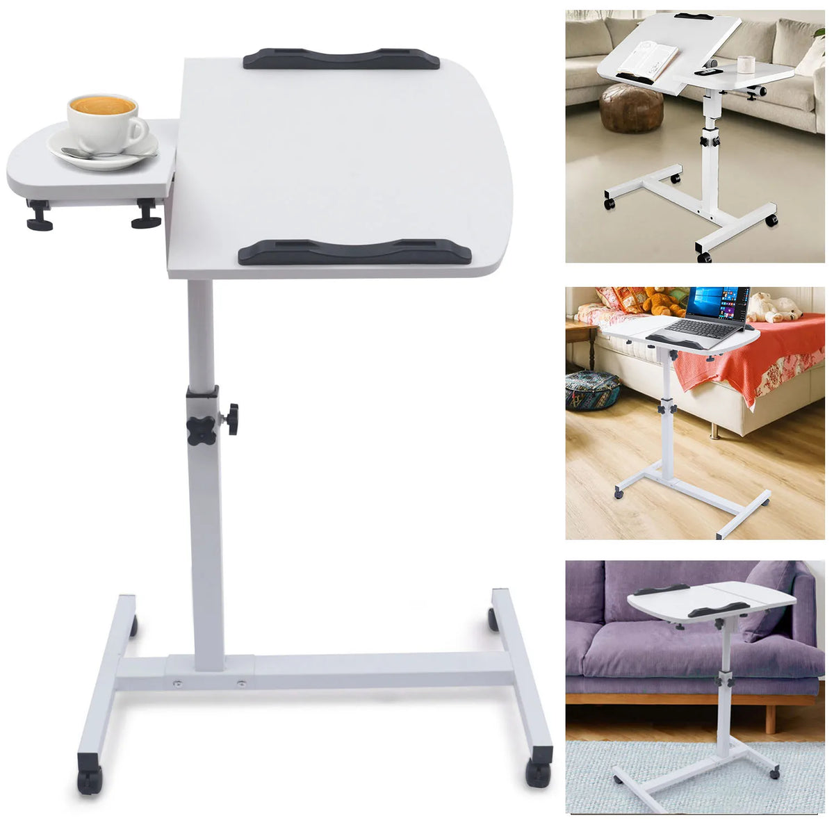 Mesa Auxiliar Ajustable con Ruedas — Soporte de Portátil Inclinable