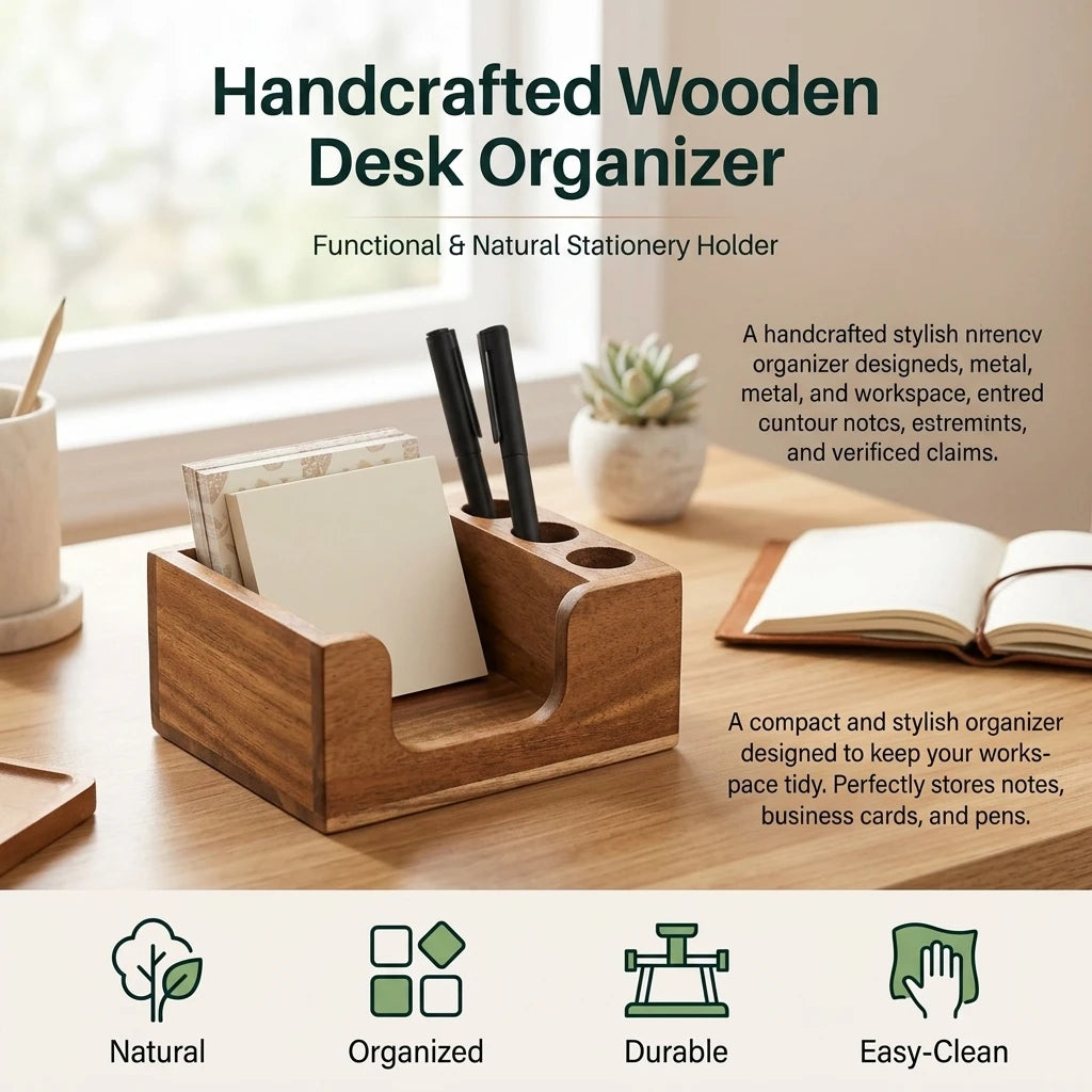 Organizador de Escritorio de Madera Maciza