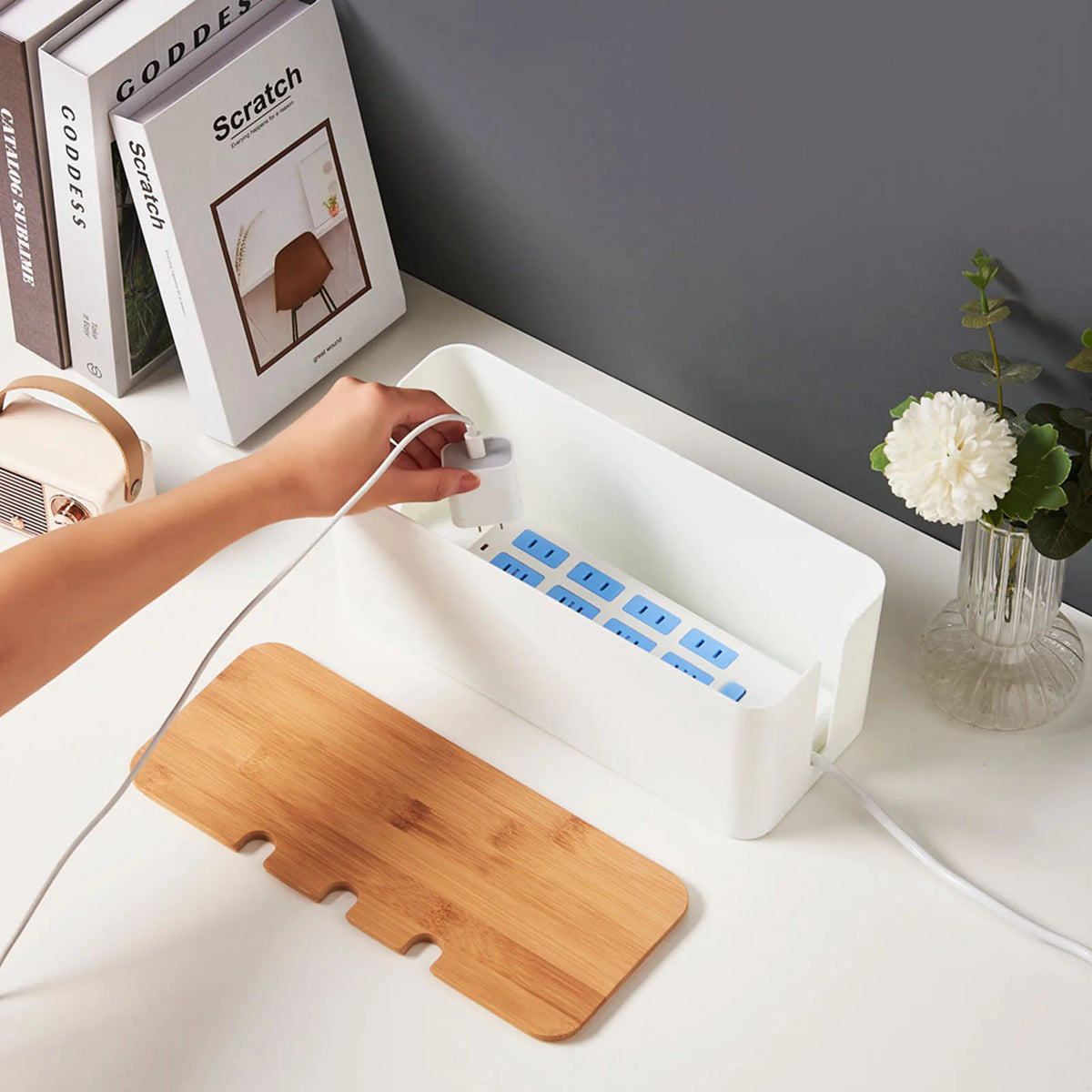 Caja Organizadora de Cables — Estilo Madera